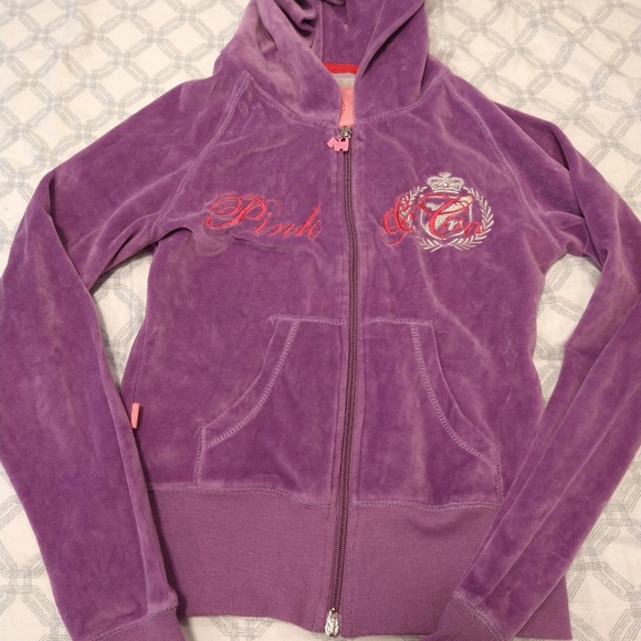 M Pink purple velour hoodie sweater missing bottom dog on zipper - Picture 1 of 8